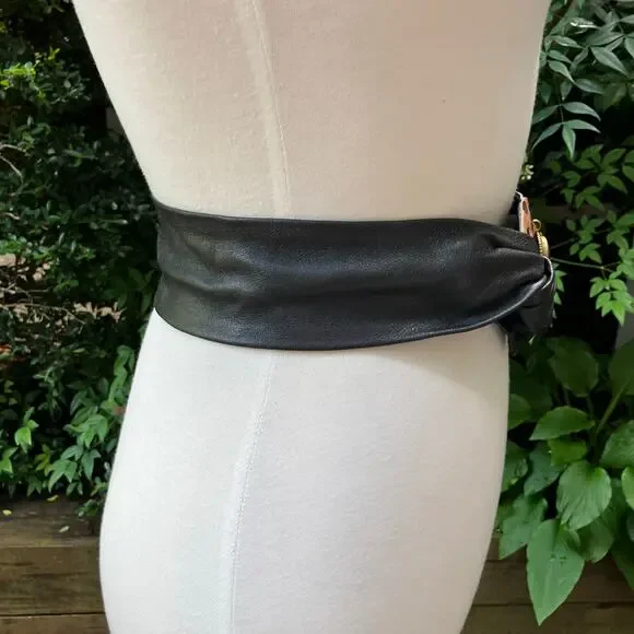 Handmade Leather Belt OOAK Tie Wrap 41” Black Cheetah Faux Fur Mobwife Bohemian - Picture 5 of 8